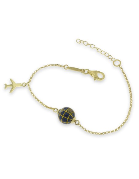 Pulsera de Plata Dorada con Motivo de Avión 