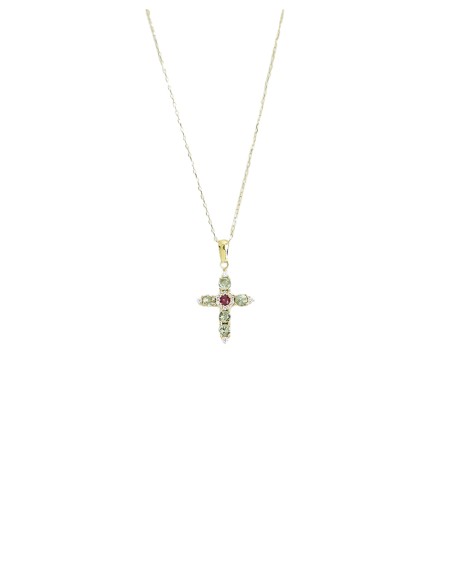 Gargantilla para mujer cruz circonitas oro de 18k