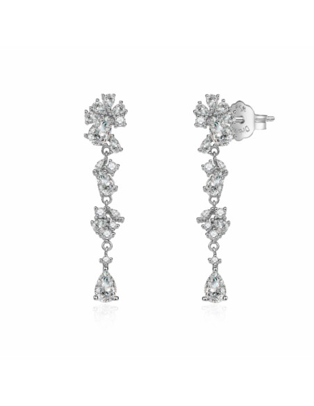 Pendientes largos flor zn plata