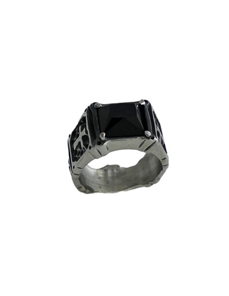 Anillo de Hombre de Acero con Piedra Negra Tallada