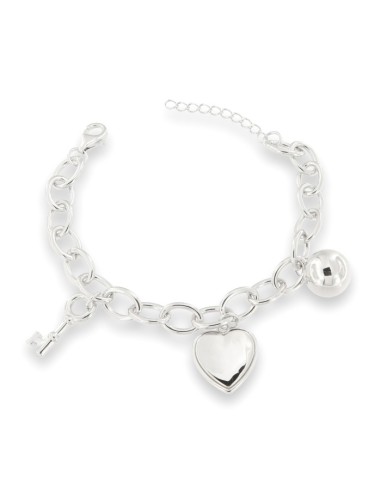 PULSERA LLAVE LOVE BOLA PLATA DE 1ª LEY