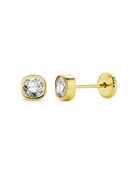 18K PENDIENTES ORO AMARILLO CUADRADOS CIRCONITA