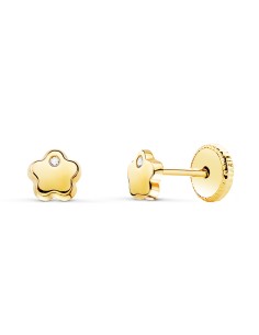 9K PENDIENTES ORO AMARILLO FLOR CIRCONITA 4 MM