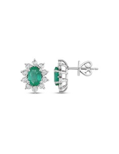 0,15ct- PENDIENTES DIAMANTES ESMERALDA ORO BL 18K