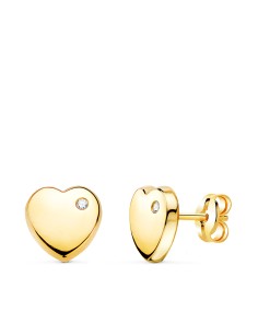 9k- PENDIENTES bebé ORO CORAZÓN CIRCONITAS  