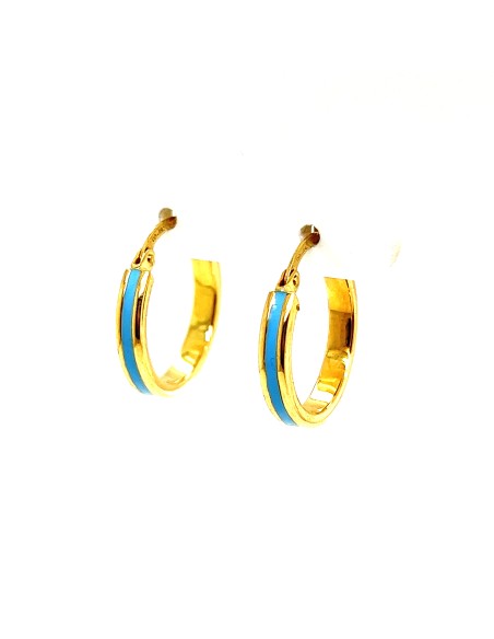 PENDIENTES ARO ESMALTE EN AZUL ORO DE 18K