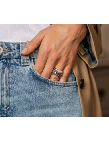 Anillo para mujer Multibanda en Plata y circonitas