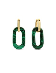 Pendientes para mujer Dorados con Malakita plata