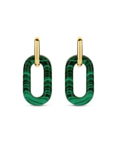 Pendientes para mujer Dorados con Malakita plata 2