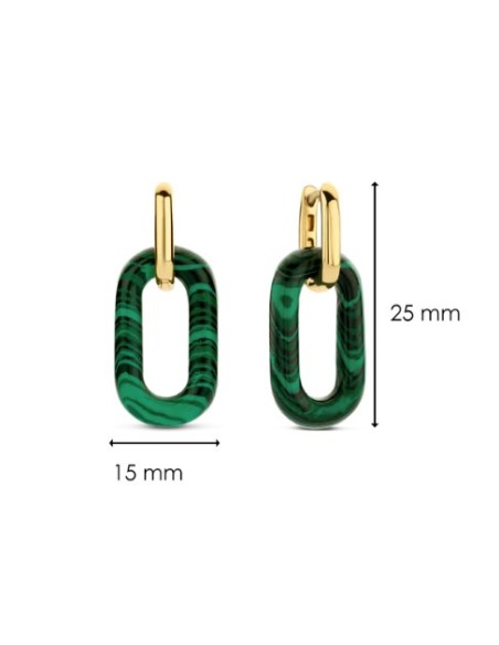 Pendientes para mujer Dorados con Malakita plata