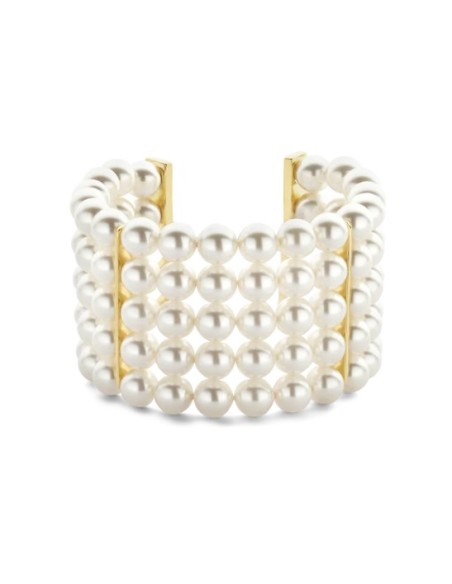 Pulsera Brazalete Dorado con Perlas