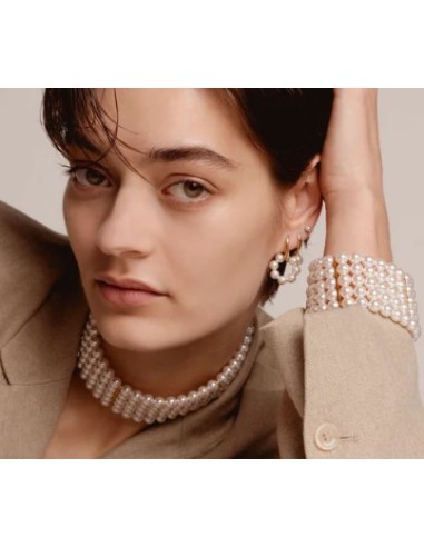 Pulsera Brazalete Dorado con Perlas