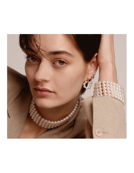 Pulsera Brazalete Dorado con Perlas