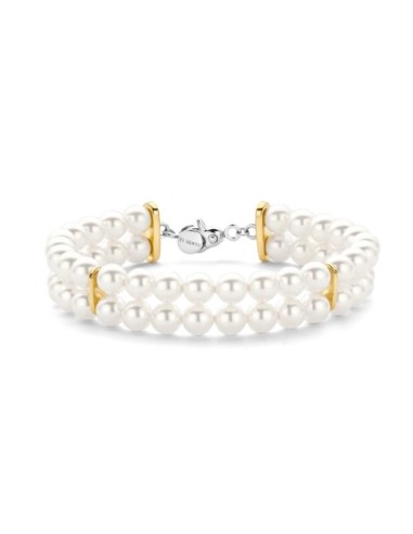 Pulsera de Perlas con Detalles Dorados