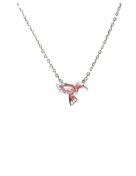 Gargantilla Colibrí Rosa en Plata de 1ª Ley