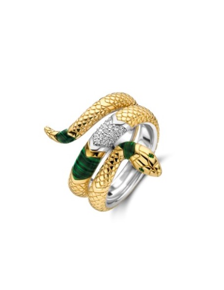  Anillo Serpiente Bicolor con Detalles en Verde 