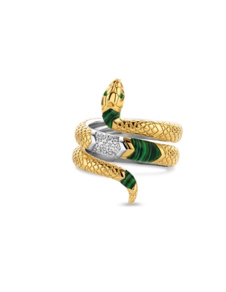  Anillo Serpiente Bicolor con Detalles en Verde 