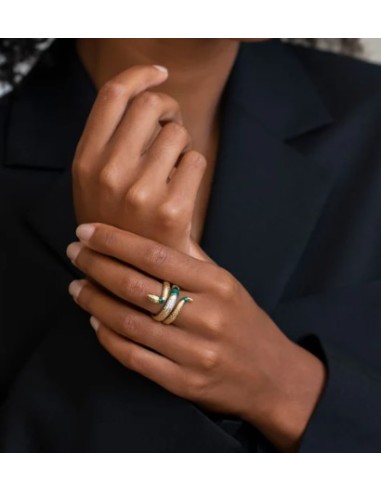  Anillo Serpiente Bicolor con Detalles en Verde 