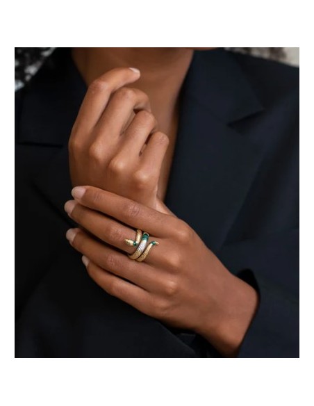  Anillo Serpiente Bicolor con Detalles en Verde 