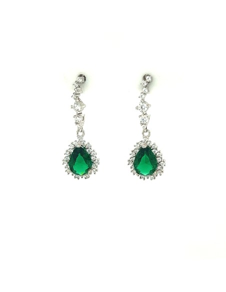 PENDIENTES LARGOS ESMERALDA ORO BLANCO DE 18K 