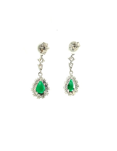 PENDIENTES LARGOS ESMERALDA ORO BLANCO DE 18K 