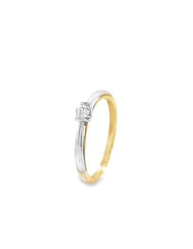 0,08ct- Anillo Bicolor en Oro 18K con Brillante
