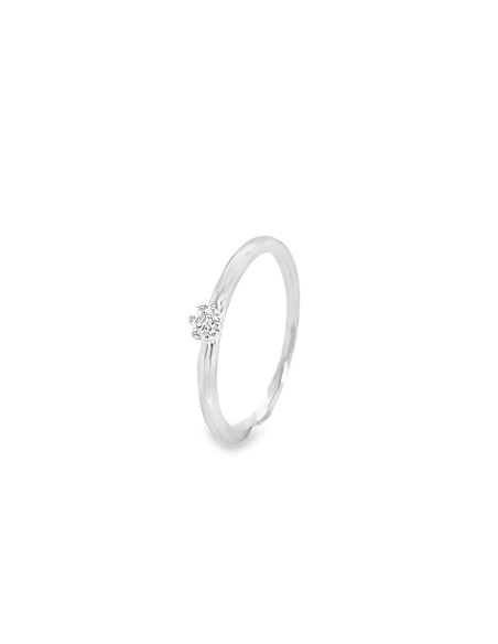 0,05ct- Anillo Oro blanco flor 18K con Brillante