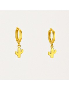 Pendientes de Plata chapada con Cactus Colgante