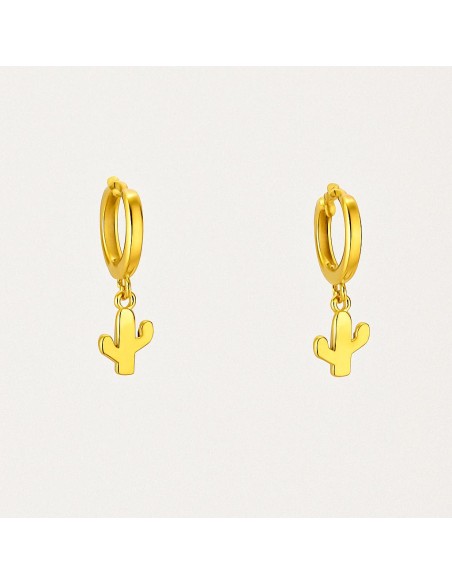 Pendientes de Plata chapada con Cactus Colgante