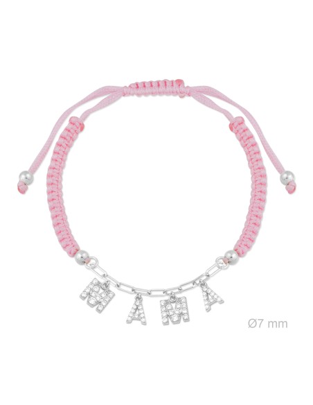 PULSERA MAMA PLATA HILO ROSA CIRCONITAS