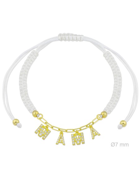 PULSERA MAMA PLATA HILO blanco CIRCONITAS
