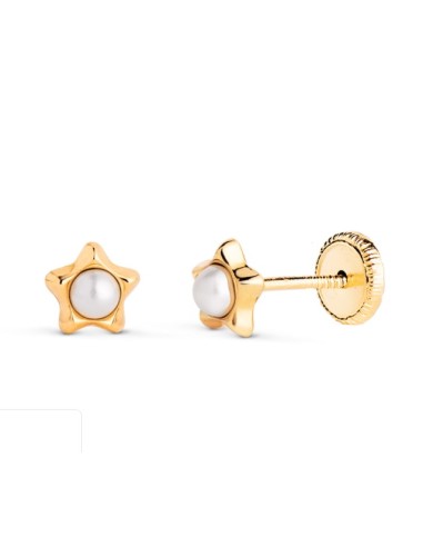 18K PENDIENTES ORO AMARILLO ESTRELLA CON PERLAS