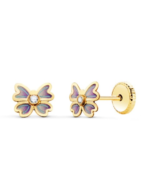 18K PENDIENTES ORO AMARILLO MARIPOSA AZUL