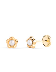 18K PENDIENTES ORO AMARILLO FLOR CON PERLAS