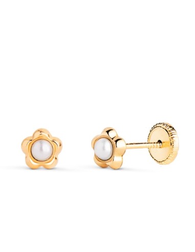 18K PENDIENTES ORO AMARILLO FLOR CON PERLAS