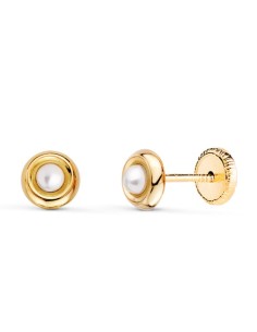 18K PENDIENTES ORO AMARILLO REDONDOS CON PERLAS