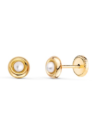 18K PENDIENTES ORO AMARILLO REDONDOS CON PERLAS