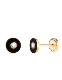 18K PENDIENTES ORO AMARILLO REDONDOS ONIX