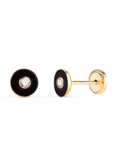 18K PENDIENTES ORO AMARILLO REDONDOS ONIX