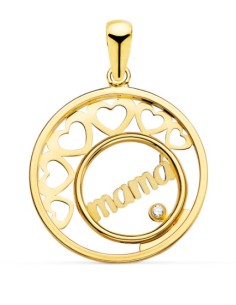 18K COLGANTE ORO AMARILLO CORAZONES Y CIRCULO