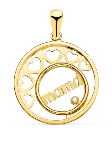 18K COLGANTE ORO AMARILLO CORAZONES Y CIRCULO