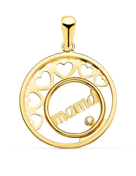18K COLGANTE ORO AMARILLO CORAZONES Y CIRCULO