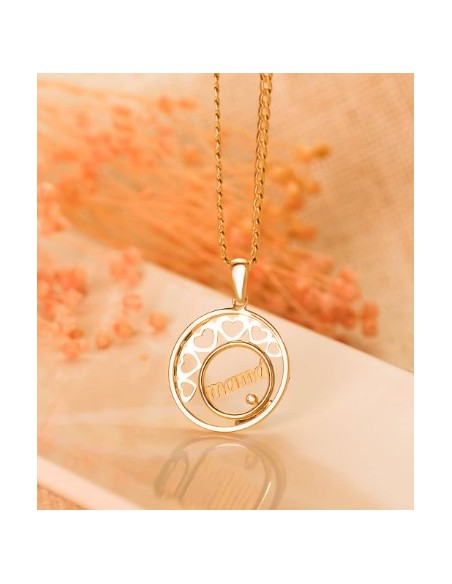 18K COLGANTE ORO AMARILLO CORAZONES Y CIRCULO