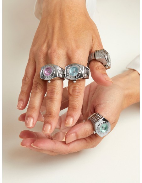 Anillo – Reloj analógico Azul redondo