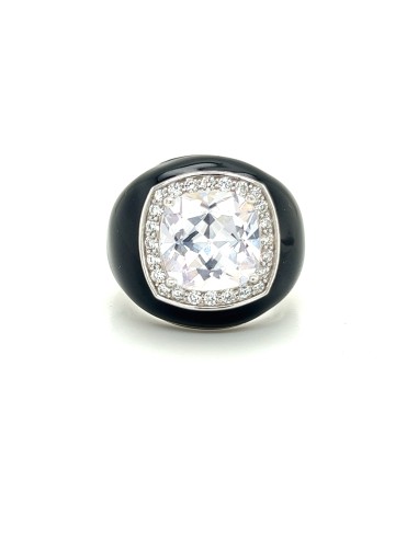 ANILLO ESMALTE NEGRO ZN RECT PLATA DE 1ª LEY