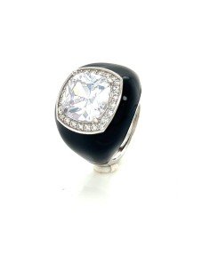 ANILLO ESMALTE NEGRO ZN RECT PLATA DE 1ª LEY 2