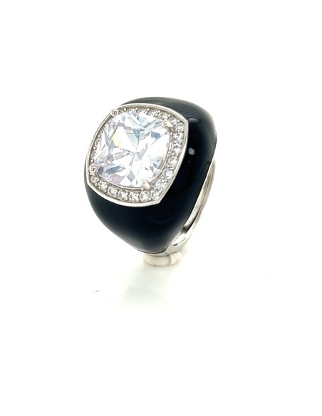 ANILLO ESMALTE NEGRO ZN RECT PLATA DE 1ª LEY