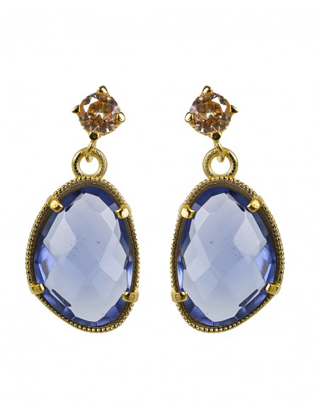 Pendientes de Plata Chapada en Oro con Gema Azul