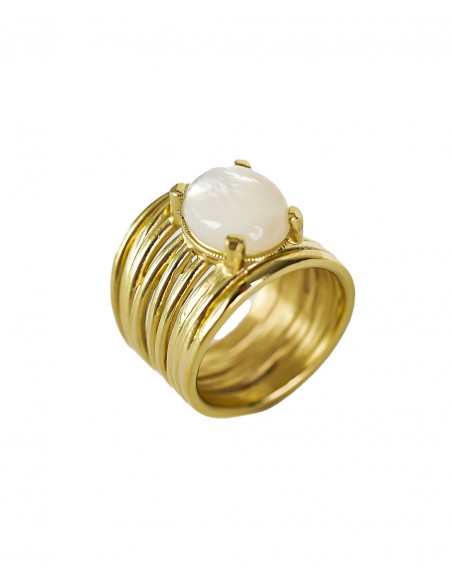 Anillo de Plata Chapada en Oro con Nácar Natural