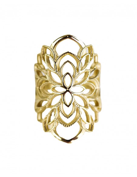 Anillo de Plata Chapada con Motivo Floral Calado